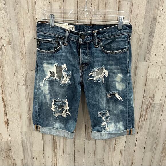 Abercrombie Destroyed Denim Bleached Bermuda Shorts Jorts DIY - Picture 1 of 8